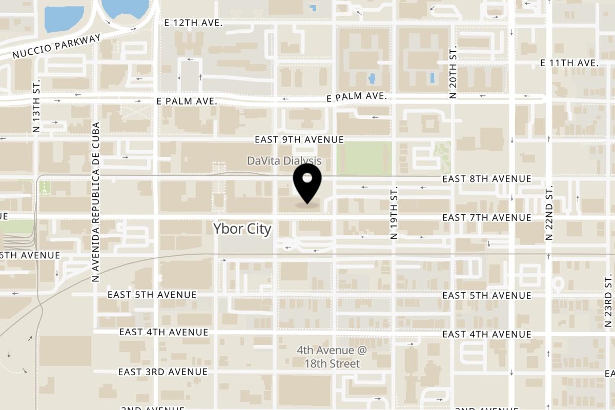 Map showing the location of Due Amici Pizza & Pasta Bar on 1724 E 7th Ave in Tampa